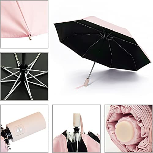 SY COMPACT Automatic Windproof Umbrellas Travel Strong Umbrella for Rain and Sun Protection Small Umbrella UV Blocking for Women and Men (Blush Pink) — view 3