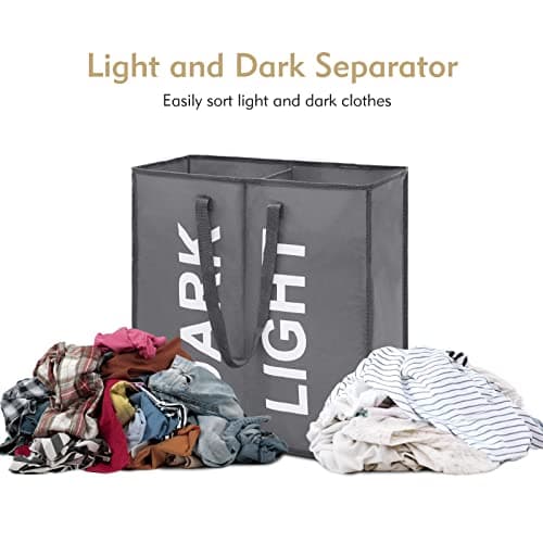 Maxsilan 80L Laundry Basket with 2 Sections, Collapsible Clothes Bag, Grey — view 4
