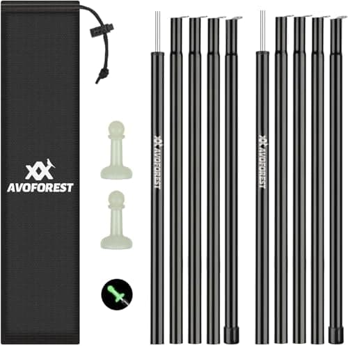 Tent Poles for Tarp, AVOFOREST Camping Tent Tarps Poles Adjustable Camping Accessories 190cm Heavy Duty Poles Thicker Tent Pole with a Diameter of 16mm for Backpacking Hiking Awning