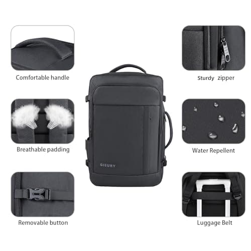 Gieury Carry On Backpack, 50L Travel Backpack, Luggage Backpack TSA Flight Approved Laptop Backpack for Men & Women, Large Expandable 40L Daypack Lightweight Business Weekender Bag, Black — view 5