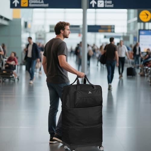 Laripwit Expandable Large Holdall Suitcase with Wheels, 55-115L Foldable Soft Suitcases & Travel Duffle Hand Luggage, Collapsible Rolling Duffel for Men Women and Not Fall Over, Black — view 2