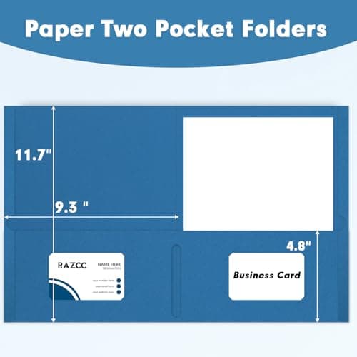 Two Pocket Folders, RAZCC 50 Pack 2Pocket Folders Fit Letter Size Paper, Paper Folders with Pockets for School Office Business Home, Navy Blue — view 2