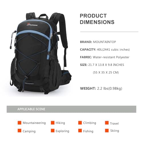 MOUNTAINTOP 40L Hiking Backpack Water Resistant Trekking Rucksack Unisex — view 2