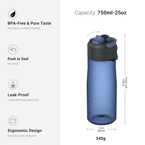 Super Sparrow Water Bottle 750ml - One-Tap TouchGulp Bottle - Non-Toxic BPA Free - Lightweight & Sustainable Tritan Water Bottles for Sports, Travel, Outdoors — view 3
