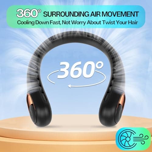 Neck Fan, Portable Bladeless Neck Fans with LED Display, 360° Airflow, 4000mAh Rechargeable Battery, Super Quiet Hands-Free Personal Wearable Fan for Indoor Outdoor, Jet-black — view 5