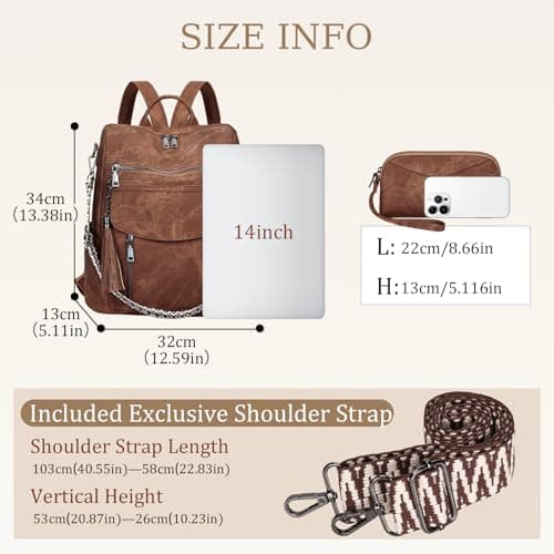 LEASOUL Rucksack Bag for Women, Vegan Leather Backpack Womens, Ladies Fashion Backpacks for Work University Travel Business — view 3