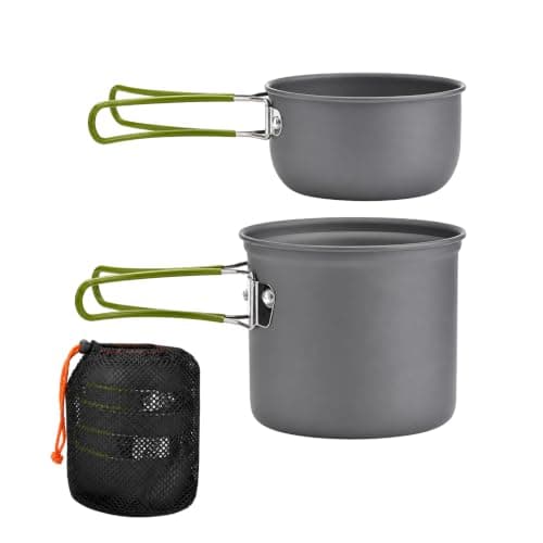 FERNVALE Camping Cookware Set with Folding Handles, Compact Pot and Pan for Hiking
