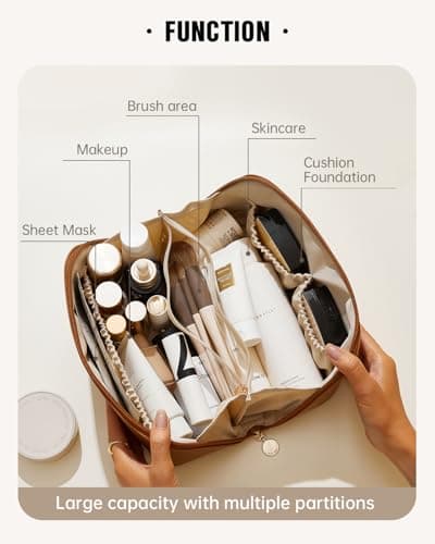 EACHY Makeup Bag,Large Capacity Toiletry Bag for Women,Waterproof Portable Cosmetic Bag Makeup Pouch with Clear Divider and Handle — view 2
