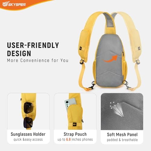 SKYSPER Sling Bag RFID Cross Body Bag Recycled Crossbody Backpack Travel Daypack(Apricot) — view 6