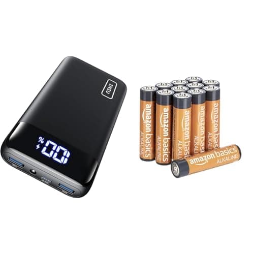 INIU Power Bank, 20000mAh Fast Charging Portable Charger, 22.5W Powerbank with USB C Input & Output & Amazon Basics AAA Alkaline Batteries, High-Performance (Triple A), 10-Year Shelf Life, 12-Pack