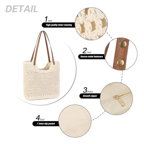GLITZALL Beach Tote Bag for Women Cotton Rope Woven Shoulder Bag, Large Crochet Summer Handbag with with Faux PU Handles, Lightweight Travel Shopper Bag for Holiday Beach Shopping Everyday — view 5