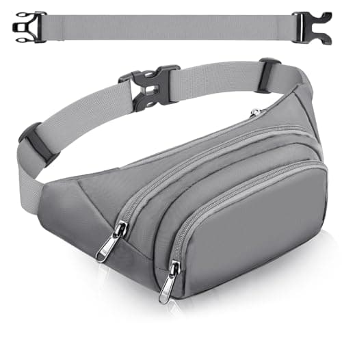 SUPHOSMT 4 Pockets BumBags with 35cm Extended Belt Large Capacity Grey