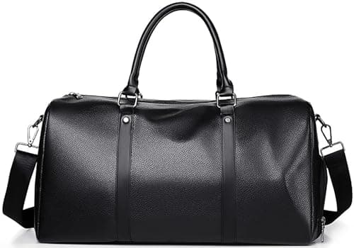 Leather Travel Duffle Bag for Men, Woven Carry On Weekender Overnight Bags for Business Sports Gym Black1