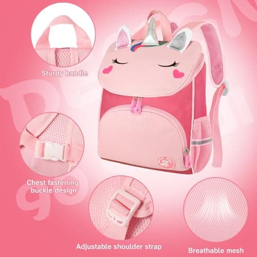 Yafe School Bag for Girls, Kids Children's Backpack with Chest Strap, Pink — view 4