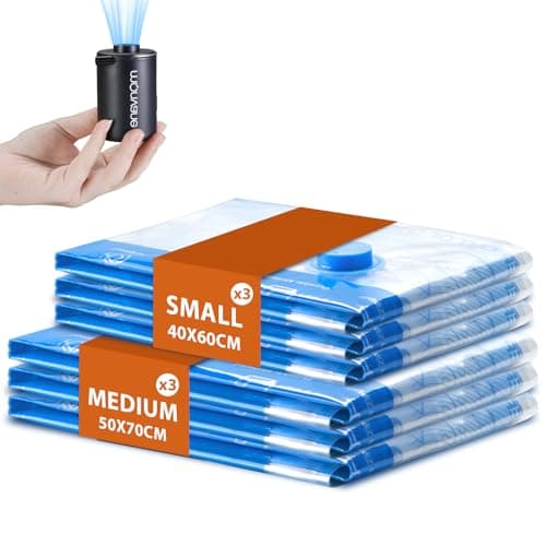 Vacuum Storage Bags 6 Pack, Space Saver Sealer Bags with Portable Wireless Electric Air Pump Suitable for Travel Luggage Suitcase Clothing