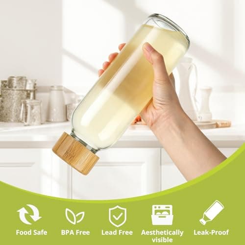 LIMILI Glass Bottles With Bamboo Lids, 2Pcs 300ML Water Bottles, Leak Proof Reusable Drinking Bottles for Hot Cold Drinks, Work, Gym, Home (300ml - 2pcs) — view 3