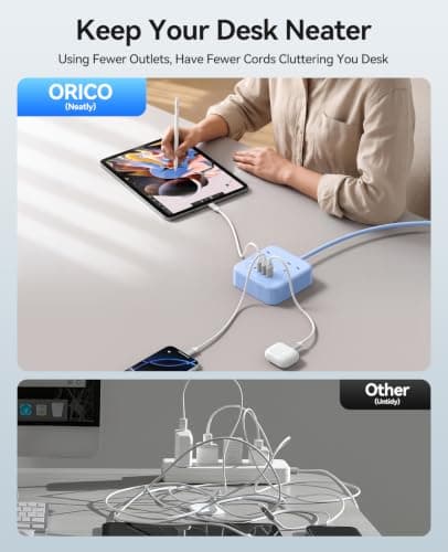 ORICO 1.5M Extension Lead with USB Slots, PD 20W USB C Charger Blue — view 5