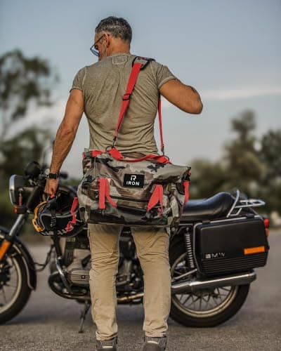 BORLENI Motorcycle Rear Bag Waterproof Luggage Roll Motorcycle Bag Waterproof Motorcycle Bag Saddle Bags Travel Bag Reflective for Hiking, Cycling, Travel, Camping, Outdoor, Kayaking, 70 L Camouflage — view 2