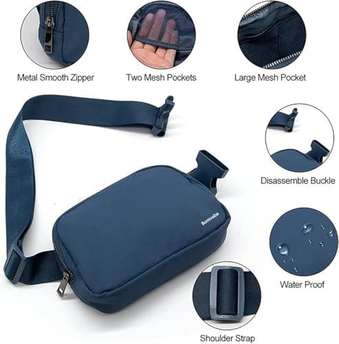 Bomvabe Fanny Pack for Women Teens Girls, 1L Everywhere Belt Bag with Adjustable Strap 32" to 51", Small Bum Bag for Ladies with Multi Pockets, Crossbody Bag Lightweight for Travel Sport, Navy Blue — view 3