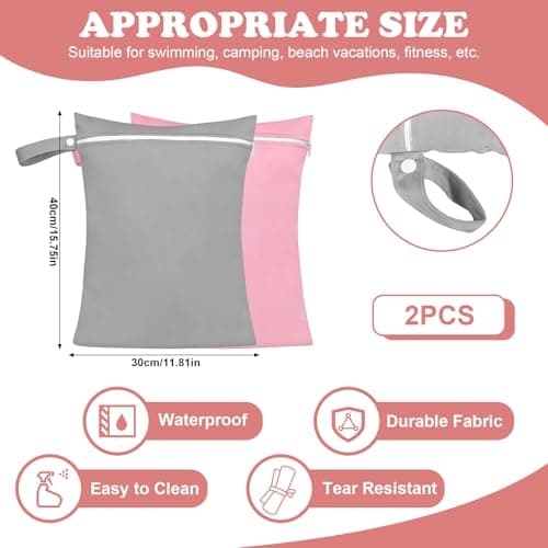 Wet Bag, 40x30 cm Reusable Wet Clothes Bags for Travel, Beach, Pool, Gym — view 2