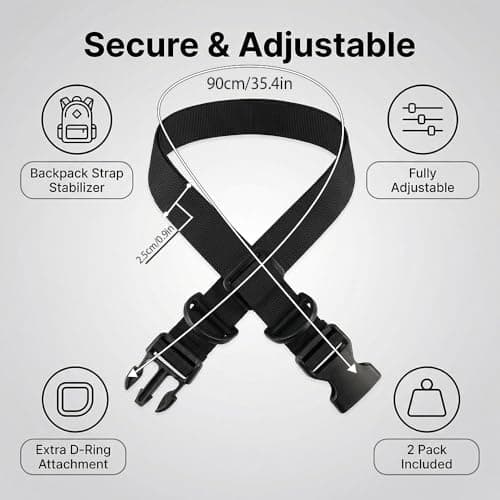 2 Pack Adjustable Backpack Chest Strap, Rucksack Harness Belt for Hiking — view 3
