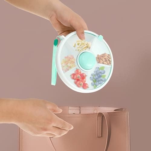 Kids Snack Spinner Toddler Spinner Snack Box with 5 Compartments and Lid Portable Spinners Reusable Kids Container Serving Tray for Fruit, Candy, Nuts, Desserts (Mint Green) — view 5