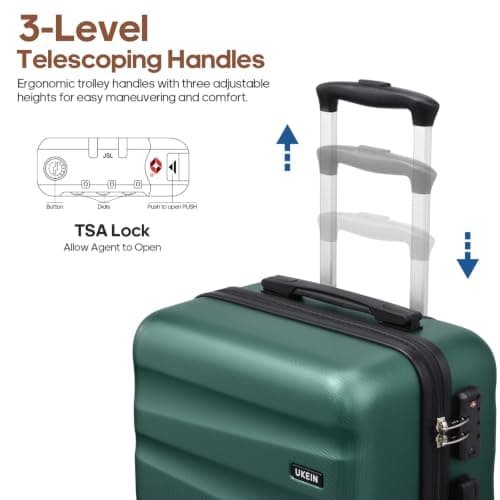 UKEIN Luggage Set with Backpack,Hardshell Carry On Luggage Airline Approved, Dark Green, 3 piece set (20inch), Luggag With Spinner Wheels and Backpack — view 3