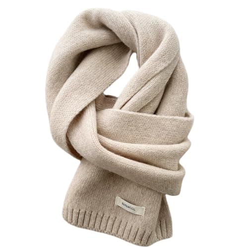 Kovake Winter Wool Scarf Warm Cashmere Scarf - 100% Wool - Soft Knitted Scarf Autumn Winter Solid Versatile Shawl Neck Wrap for Women Mens, 160 x 20 cm (Beige)