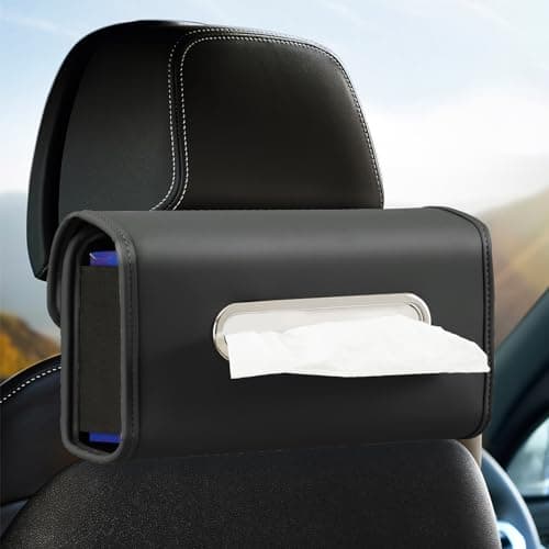 WHHMK Car Tissue Holder, Tissue Box Cover for Car, Premium PU Leather Backseat Napkin Rectangle Organizer Travel, Extra Large Tissue Box Storage in Car Fits for 100-150 Regular Size Tissues, Black
