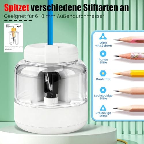 Electric Pencil Sharpener, Rechargeable Automatic Pencil Sharpeners for Kids Rechargeable Portable Small Pen Sharpener for Kids Gift,Can Replacement Blades,for in for 6-8mm Pencils for Home/School — view 5