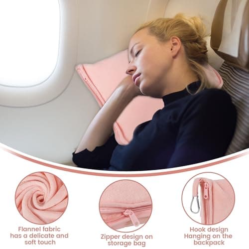 Eyoulife Travel Blanket 127×165cm Soft & Warm Airplane Blanket with Luggage Sleeve & Backpack Clip, Portable Travel Pillow for Airline Business Trip and Office (Pink) — view 4