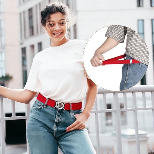 sourcing map Women Stretchy Waist Belt with Flat Buckle, Light Purple — view 5