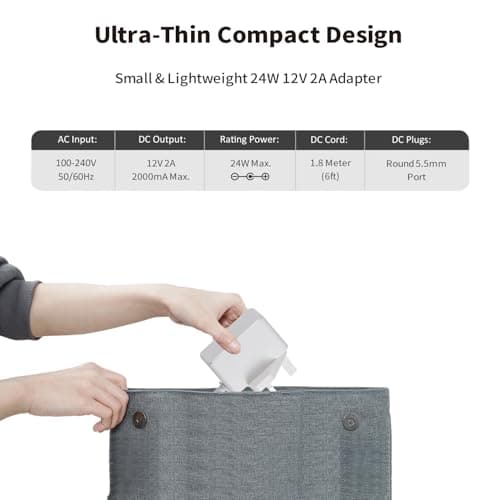 12V Power Supply Compatible with TP-Link Deco Mesh WiFi System S4 M3 M4 M5 M9 X20 X55 X60 X68 X90 X4300 Pro XE75 Replacement Charging Adapter 5.9FT/1.8M Charger Cord — view 3