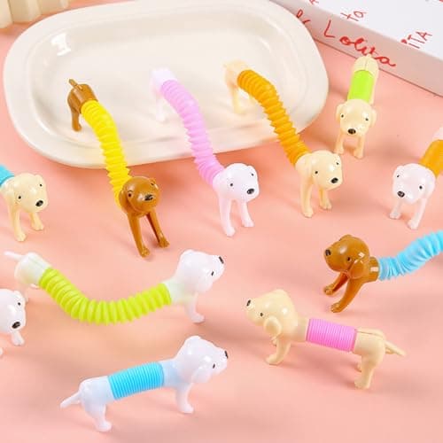 5Pcs Dog Pops Tube Sensory Toys, Telescopic Suction Fidget Toys for Autisms, Toddler Travel & Airplane Activities, Valentines Day Gifts for Kids Easter Basket Stuffers for Boy & Girl Random Color — view 3