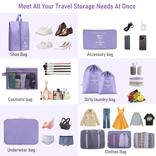 10pcs Packing Cubes for Suitcases, Travel Organiser Packing Bags for Clothes Shoes Toiletries Travel Luggage Organizers Storage Bags (Deep Purple) — view 3