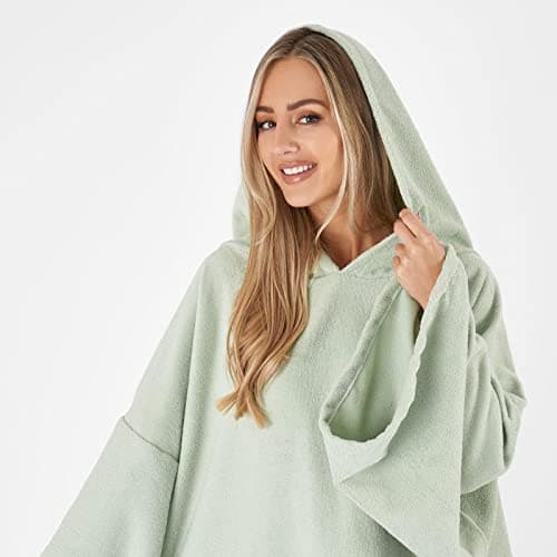 Brentfords Towel Poncho Adult Hooded Large Bath Swim Surf Beach Absorbent Microfiber Dry Changing Robe for Men Boys Quick Dry, Sage Green — view 3