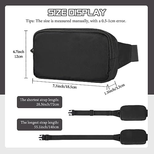 MoKo Fanny Packs for Women Men, Running Waist Packs, Belt Bag, Black — view 4