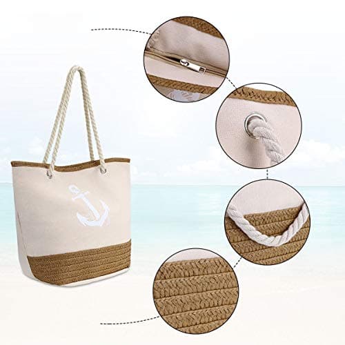 flintronic Women Beach Bag | Canvas Travel Tote Bag | Large Shoulder Bag with Rope Handle for Beach, Holiday, Shopping, Traveling (45cm*32cm*14cm) Anchor Pattern Design (Pink) — view 6