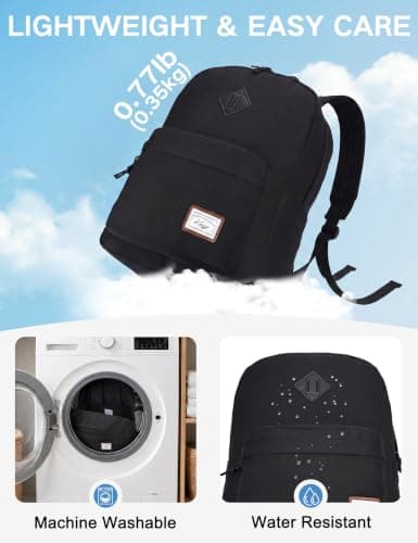 Kasgo 17.3L Lightweight School Backpack for Teens & Tween Boys Girls, Black — view 6