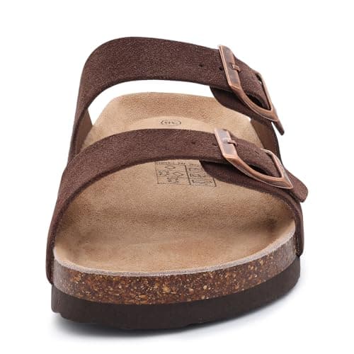 ODOLY Unisex Cork Footbed Slide Sandal, Arch Support Summer Outdoor Sandals with Adjustable Buckle for Women and Men, Brown Suede, 6.5-7 Women/5-5.5 Men — view 4