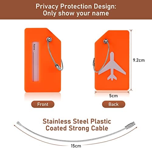Flintronic 2 PCS Luggage Tags, Silicone Baggage Labels, Suitcase ID Tag Set, Handbag Tag Labels Travel Accessories for Checked Luggage, Hand Luggage and Handbags - Orange — view 2