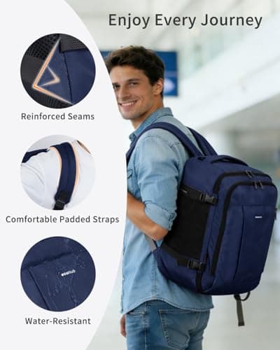 ECOHUB Ryanair Cabin Bags 40x30x20, Underseat Travel Bag with 9 Pockets, Recycled PET Eco Friendly Hand Luggage Backpack, Lightweight Rucksack for Women & Men, Carry on Bag with USB Port, 20L, Blue — view 5