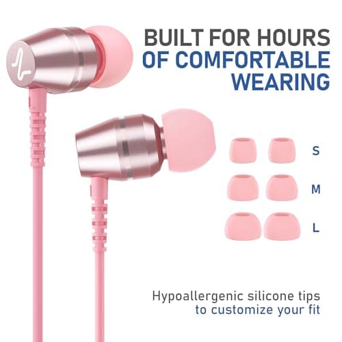 Ludos OMNITONE Wired Earbuds in-Ear Headphones, Earphones with Microphone, 5 Years Warranty, Noise Isolation Corded for 3.5mm Jack Ear Buds for iPhone, iPad, Samsung, Laptop, Gaming, Sports - Pink — view 6