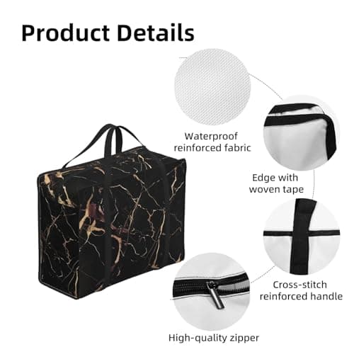 Heavy Duty Storage Tote With Zippers, Waterproof Large Moving Bags For Space Saving Black Gold Marble Storage Bags For Clothes, Bedding, Laundry & Home Organization — view 4
