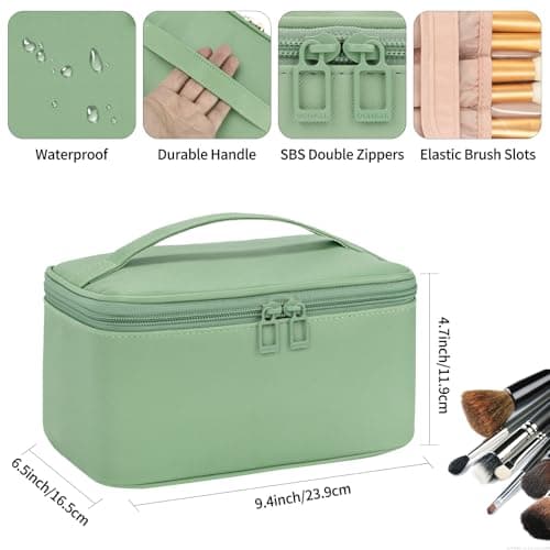 Travel Makeup Bag Portable Cosmetic Bag with Makeup Brushes Organiser Green — view 4