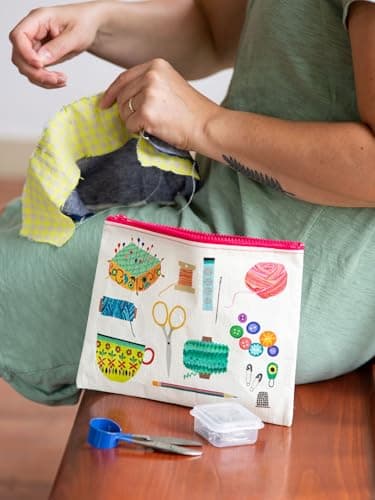 Blue Q Zipper Pouch –Recycled Cosmetic Travel Bag, Chunky Zipper-Sewing Kit — view 6