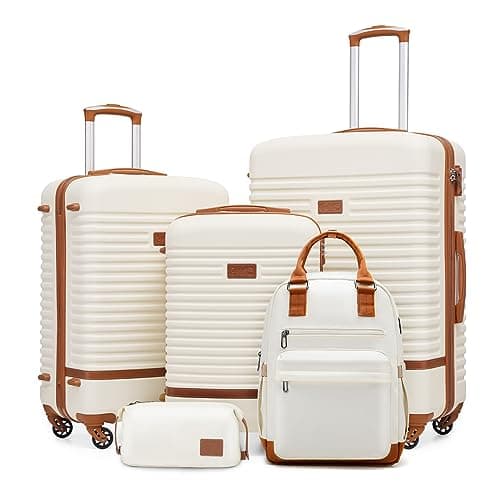 COOLIFE Suitcase Set, 5 Piece Luggage Sets with Travel Backpack & Wash Bag