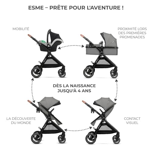 Kinderkraft ESME 3-in-1 Travel System with Mink PRO I-Size Car Seat, Grey — view 3