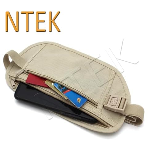 NTEK Travel Money Belt Bag | Secure Money Belt for Travelling | Passport Money Waist Bag | Undercover Hidden Travel Stealth Wallet | Security Pouch Anti-Theft Travel Bag Cash Money Use (Cream) — view 5