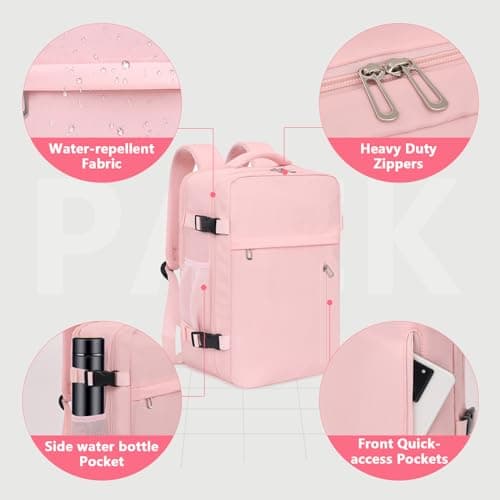KIRFEIHT Cabin Bags 40x20x25 for Ryanair Underseat Carry-Ons Travel Backpack - Hand Luggage Backpack Cabin Bag Size 20L - Daypack School Bag with USB Port - Pink — view 6